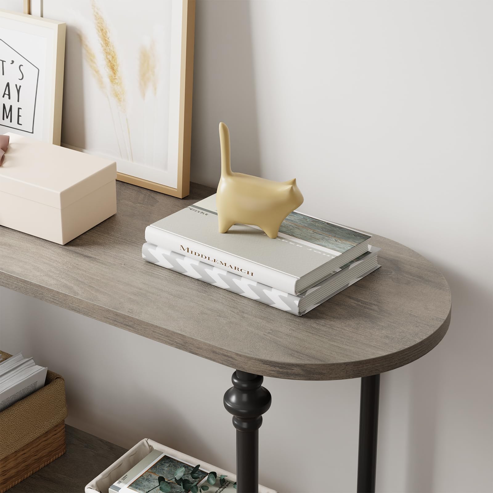 Tavolo da ingresso Garvee, consolle con 2 ripiani, struttura in metallo MDF, design rustico per corridoio e soggiorno, versatile