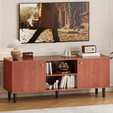Garvee Mobile TV Fluted Mid Century Modern 55in, Legno Noce, 2 Ante, Ripiano Regolabile, Supporta TV 65in, Soggiorno e Camera - Walnut
