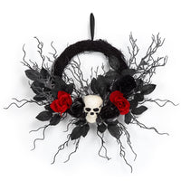 Ghirlanda per porta a forma di teschio di Halloween Garvee da 20 pollici - Ghirlanda gotica in salice con scheletro e rose nere per interni ed esterni coperti, nera