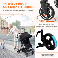 Garvee Cochecito Baby 2 en 1 Ultracompactta Ligero Reversible Aluminio Negro Para Recién Nacido Hasta 3 Años Paseos Urbanos