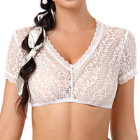 Camicetta Dirndl Garvee da donna, pizzo bianco, scollo a V, manica corta, per l'Oktoberfest, bianca - B 34