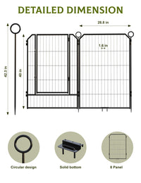 Garvee recinto per cani da esterno da 40 pollici, 8 pannelli, recinzione per cani in metallo antiruggine, modulare, regolabile, per giardino, campeggio, nero