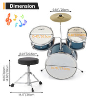 Batteria Garvee da 3 pezzi per principianti con Basso da 14", Tom da 10", blu, legno, sgabello incluso, ideale per bambini