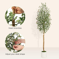 Albero di ulivo artificiale Garvee da 2,1 m con 2 tronchi di legno, 1152 foglie di seta, vaso in cemento bianco, decorazione per soggiorno, rami regolabili, verde realistico