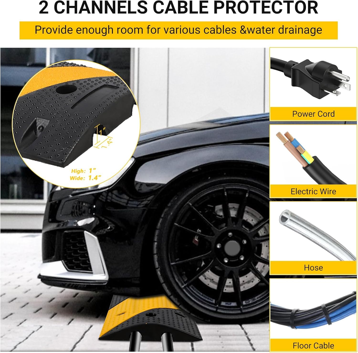Dossi Rallentatori Gomma Garvee Cable Bridge 3,3 Piedi*2 Gialli Resistenti con 8 Bulloni - Ideale per Festa del Papà in Strade, Parcheggi, Scuole