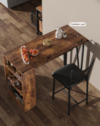 Set tavolo da bar Garvee da 3 pezzi con funzione pieghevole, spazio di archiviazione, acciaio e legno, cuscini ergonomici, marrone, per cucine piccole