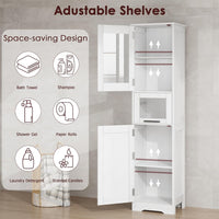 Garvee Mobiletto Bagno Alto Stretto 67in, Vetro, Ripiani Regolabili, MDF, Design Moderno, Antiribaltamento, Bianco, Spazi Ristretti