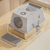 Lettiera per gatti Garvee in acciaio inox di grandi dimensioni con coperchio, doppia entrata, a prova di perdite, grigia, 15.35'' - Per gatti di grandi dimensioni