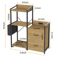 Supporto per stampante Garvee Industrial a 3 livelli con cassetti, luce LED, funzione di ricarica per l'organizzazione dell'ufficio, legno massiccio, robusto e con ampio spazio di archiviazione
