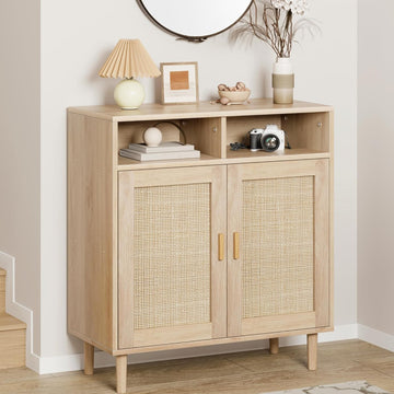 Credenza moderna in rattan Garvee da 36" - Intrecciata a mano, antiribaltamento, con ripiano regolabile, mobile da cucina e sala da pranzo, multifunzionale, colori naturali
