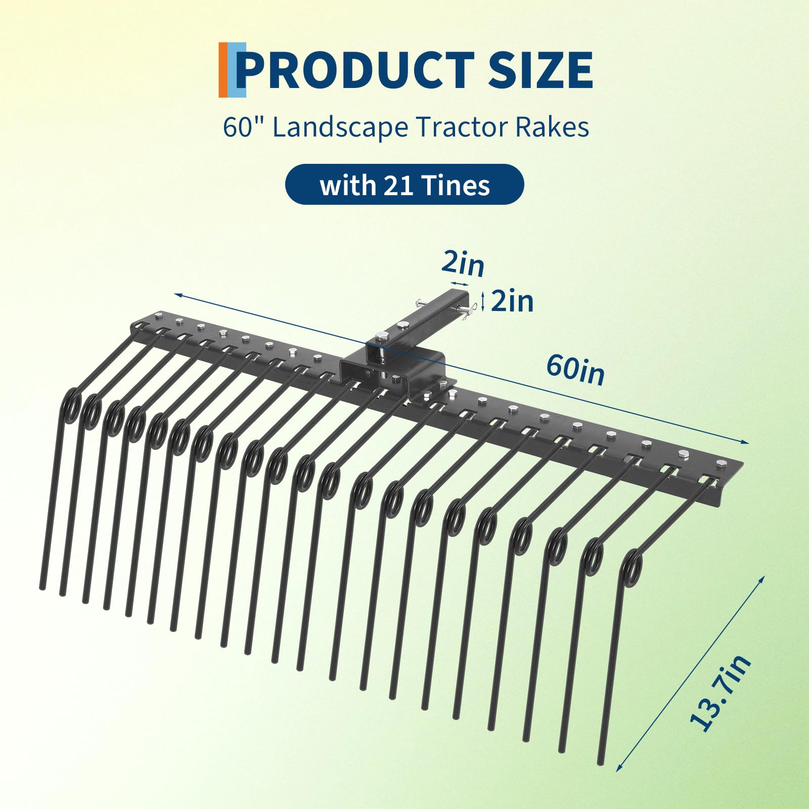 Garvee Rastrello Per Paglia Di Pino 60" Heavy-Duty, 21 Denti, Gancio Ricevitore 2" In Acciaio, Giallo, Per Trattori Da Giardino E UTV