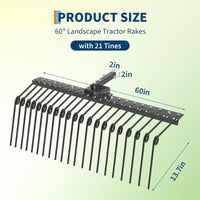 Garvee Rastrello Per Paglia Di Pino 60" Heavy-Duty, 21 Denti, Gancio Ricevitore 2" In Acciaio, Giallo, Per Trattori Da Giardino E UTV