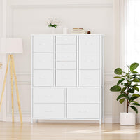 Cassettiera Garvee a 15 cassetti con piano in legno, struttura in metallo, cassetti in tessuto per camera da letto e corridoio, versatile, robusta, grigia