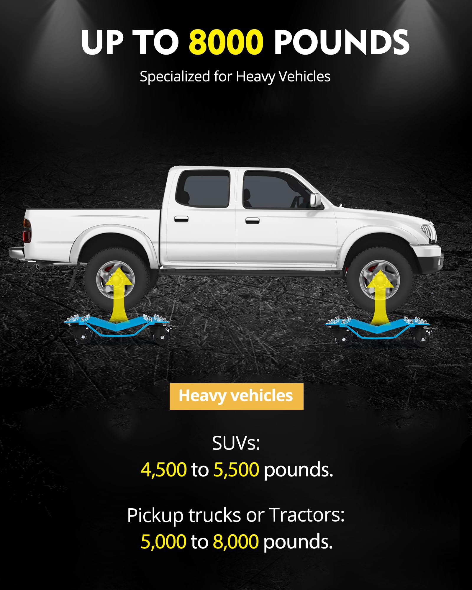 Garvee Auto Dolly Set 2, capacità di carico 4000 libbre, acciaio al manganese, base antiscivolo, ruote girevoli a 360°, 16"x13", blu, officina e garage