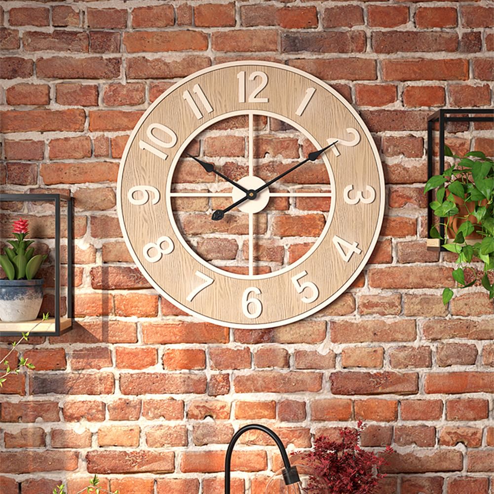 GARVEE Grande orologio da parete silenzioso moderno con venature del legno da 60 cm per cucina, soggiorno, ufficio, bar, resistente alle intemperie
