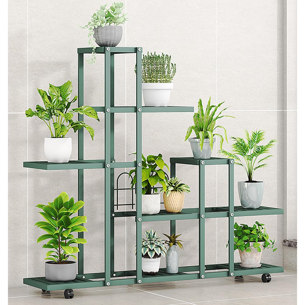 Garvee Plant Stand Mensola angolare con ruote, ferro robusto, impermeabile, per soggiorno e balcone, multilivello, nero