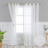 Garvee Klassische Transparente Vorhangpaneele Waschbar Bestickte Strukturierte Ösenvorhänge Wohnzimmer Weiß 132x137cm