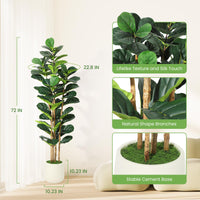 Albero di fico artificiale Garvee da 6 piedi con 74 foglie, vaso in poliestere bianco, decorazione per interni ed esterni, rami regolabili, stabile e durevole