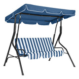 Garvee Sedia Dondolo da Esterno con Tetto Regolabile, Panchina 3 Posti, Acciaio, Giardino Cortile, Nero - Blue Stripe