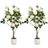 Garvee Albero di Rose Artificiali 2 Pezzi con Protezione UV, Foglie Realistiche, Tronco in Legno Solido per Soggiorno e Ufficio, Varie Dimensioni e Colori - Bianco 80 cm 2 pz