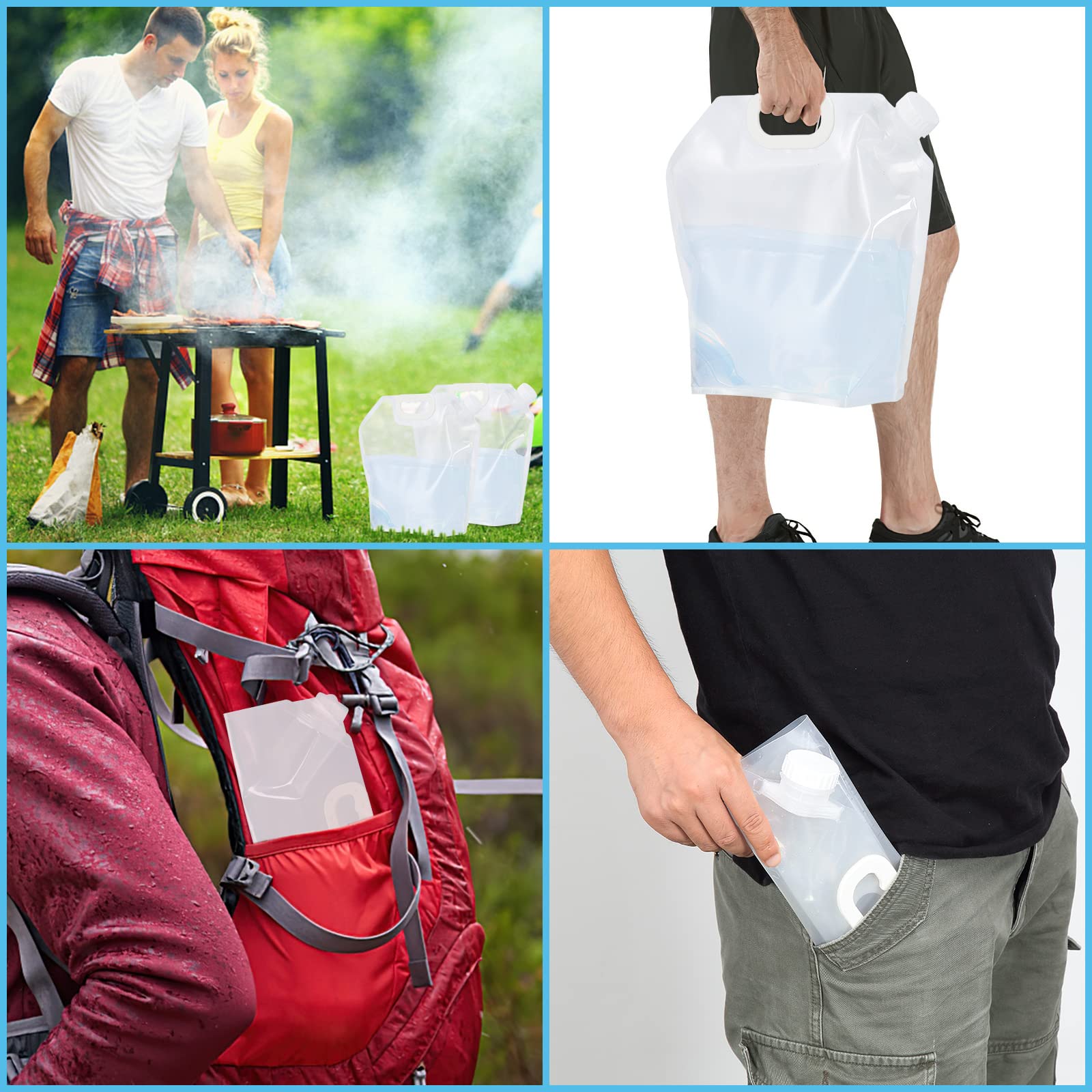 Garvee Sacche d'acqua di emergenza da 5 litri, confezione da 2, contenitore d'acqua portatile in PE per campeggio, escursionismo, emergenze, come da foto