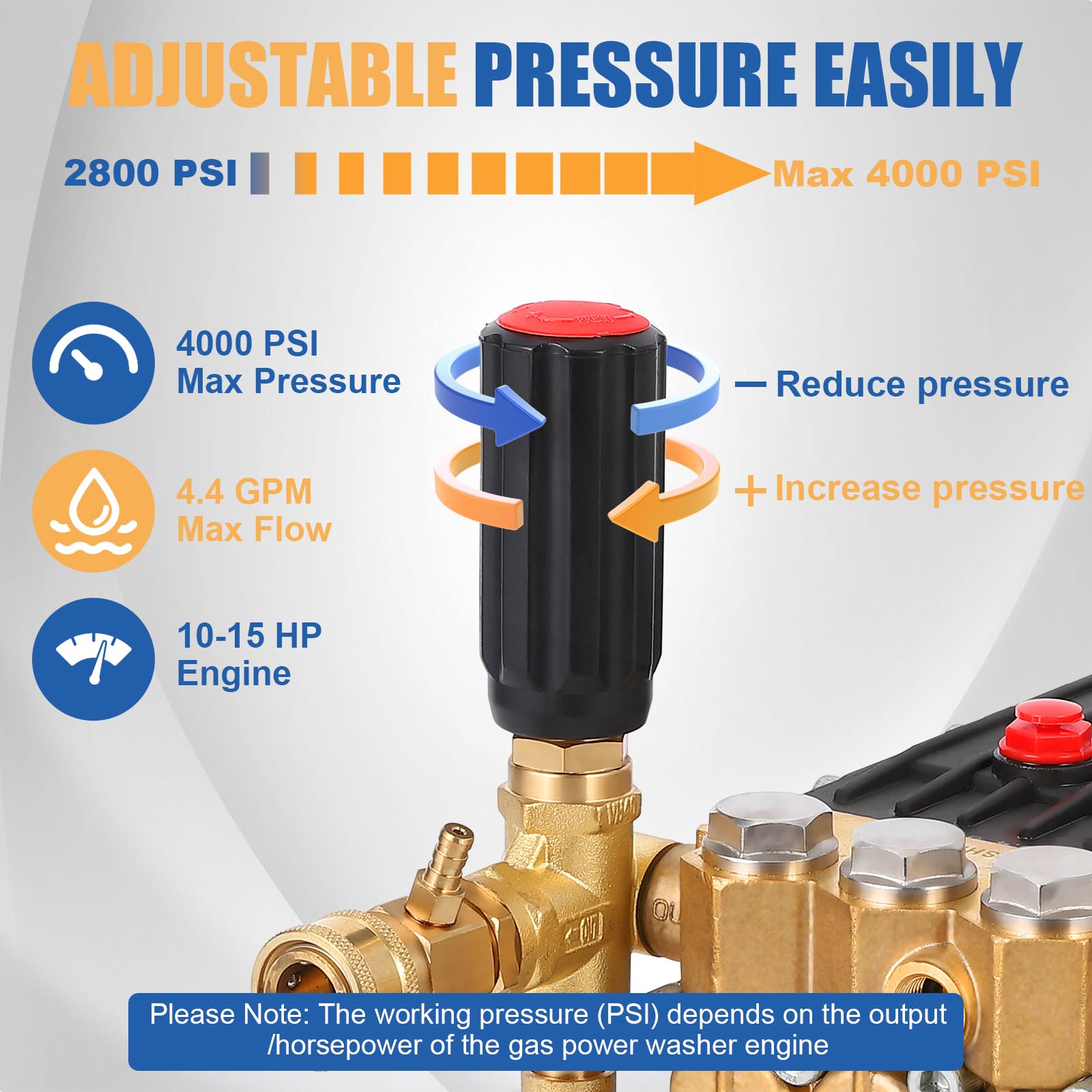 Pompa Acqua Alta Pressione Garvee 4000 PSI 4,4 GPM Triplex Plunger Ottone - Ideale per Pulitori Gas Festa del Papà