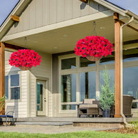 Garvee Set di fiori di bouganville artificiali con cesto per giardino e terrazza, resistenti alle intemperie e ai raggi UV, rosso e verde