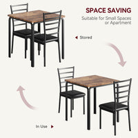 Set da pranzo Garvee da 3 pezzi per 2 persone con sedie imbottite, MDF e metallo, salvaspazio per cucina e ufficio, design moderno, robusto, nero
