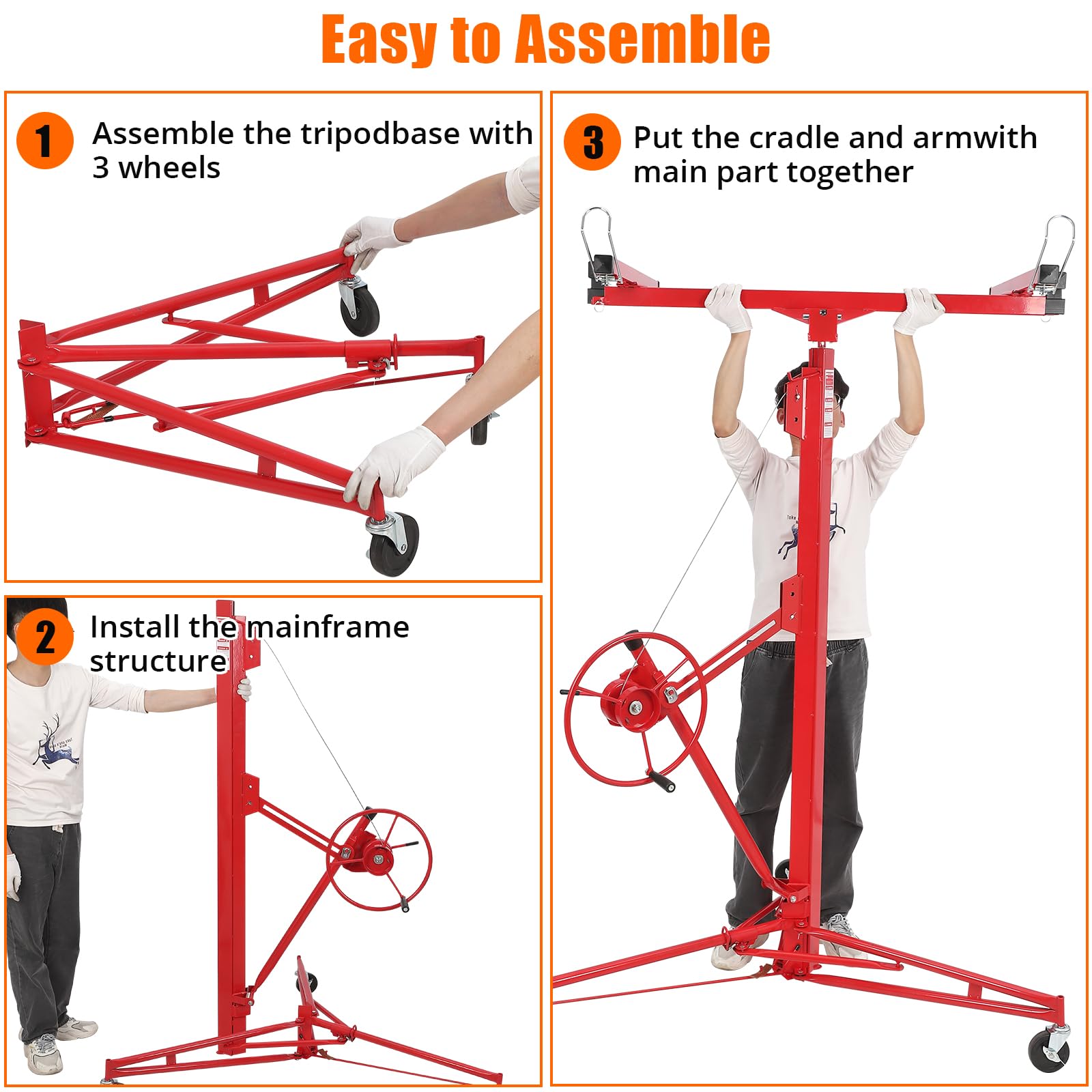 Sollevatore per cartongesso Garvee da 11 piedi con capacità di 150 libbre, braccio telescopico a 360°, acciaio al carbonio, 3 ruote bloccabili, fai da te