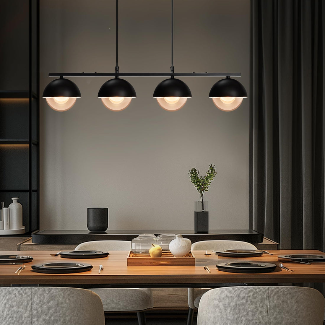 Lampada a sospensione moderna Garvee da tavolo da pranzo a 4 luci in metallo nero, altezza regolabile, stile industriale retrò, per sale da pranzo e bar