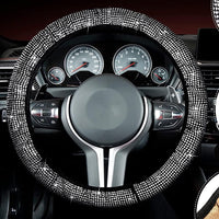 Garvee - Set di 15 coprisedili auto scintillanti per donna, coprivolante in cristallo, materiale in velluto, traspirante, interni auto universali