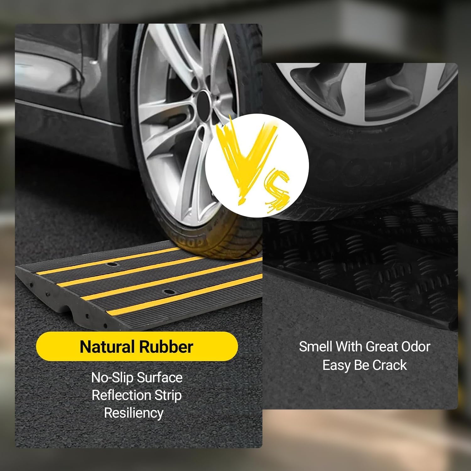 Rampa di soglia in gomma nera Garvee, capacità di carico di 50 tonnellate, lunghezza 48'', antiscivolo, resistente ai raggi UV, protezione dei cavi per auto e sedie a rotelle