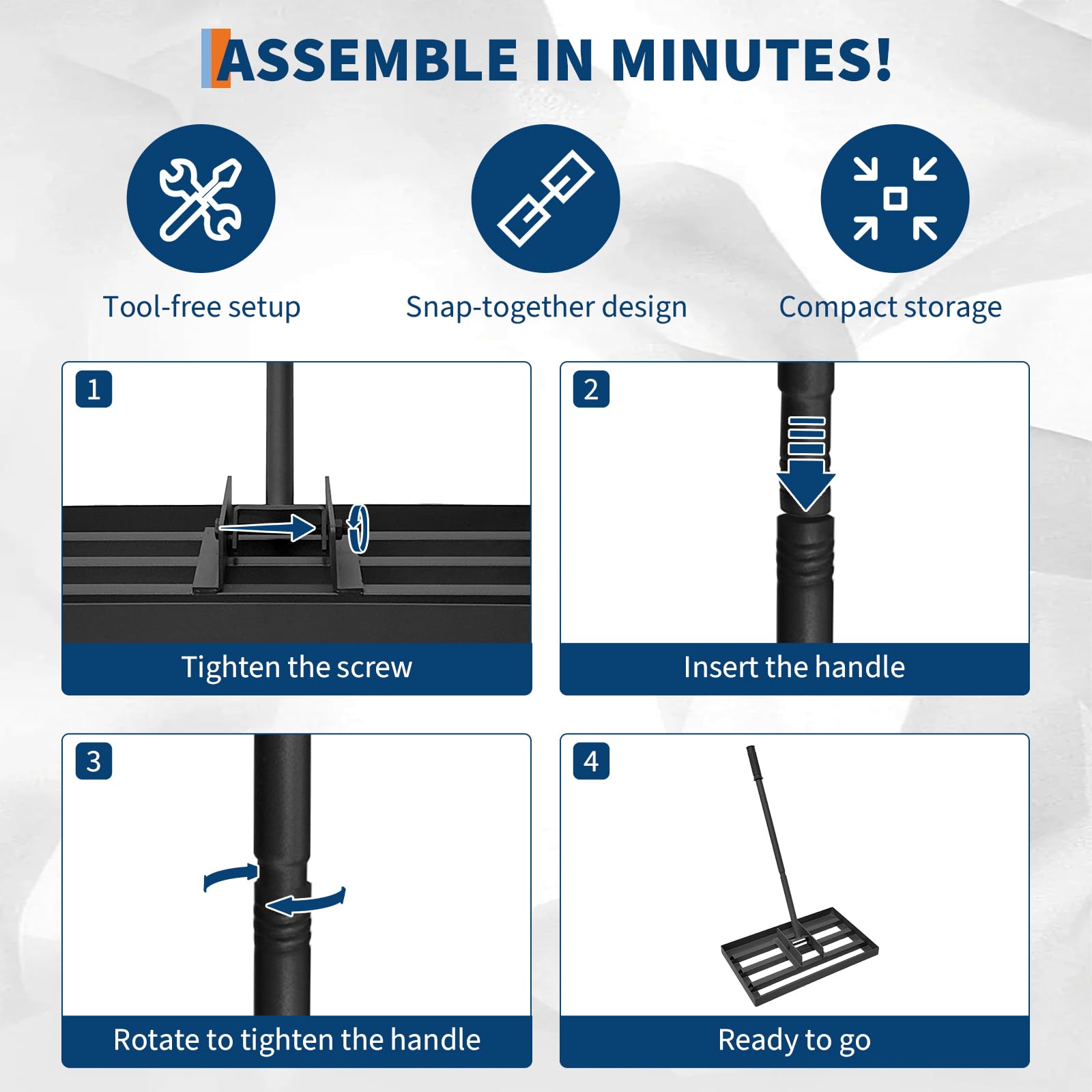Rastrello Livellatore Prato Garvee 17"x10" Acciaio Inossidabile con Manico Regolabile - Regalo Perfetto per Festa del Papà per Giardino e Golf
