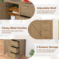 Credenza Garvee Buffet con spazio di archiviazione, ripiani regolabili, MDF e legno massello, soggiorno e cucina, stile country moderno, colore oro