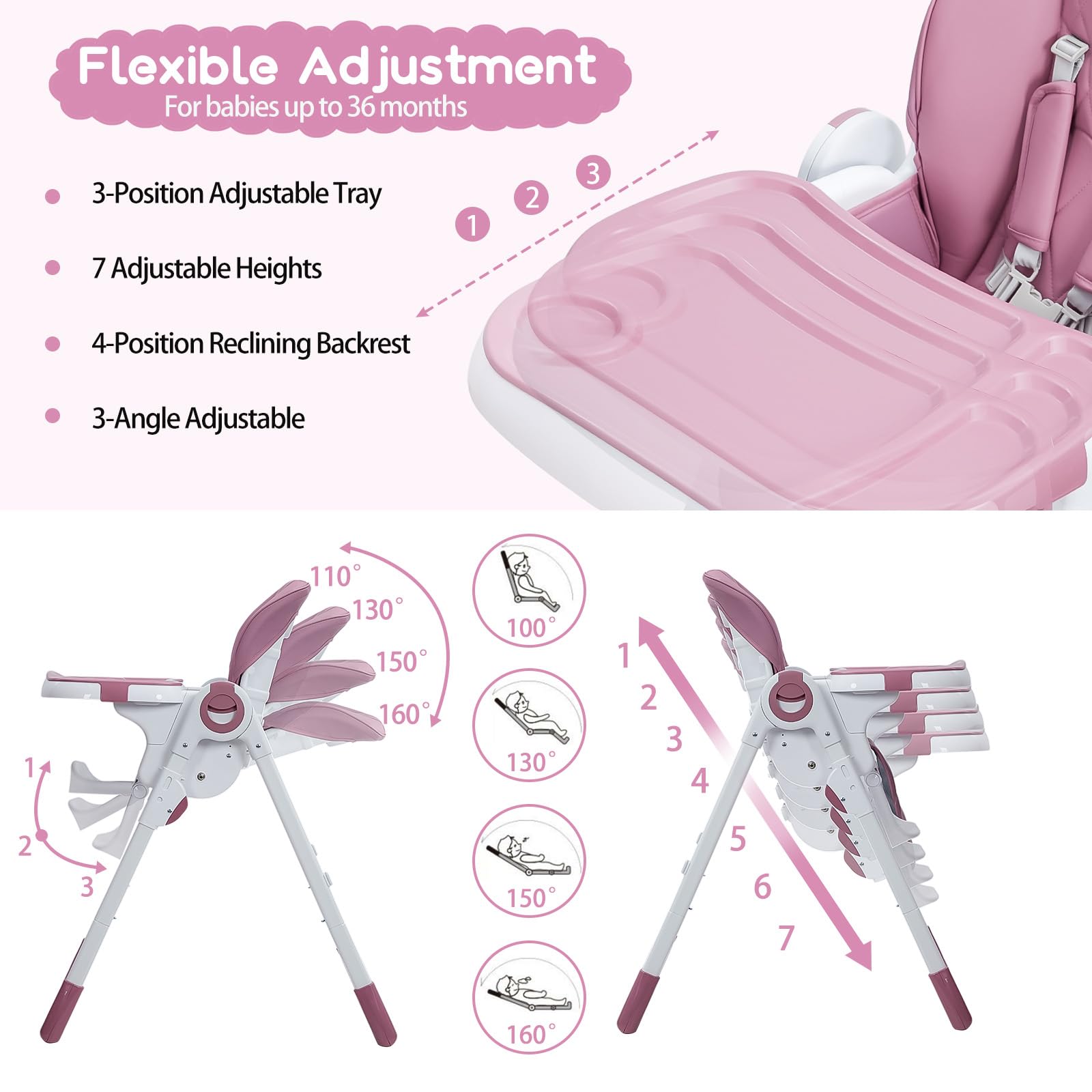 Seggiolone Garvee Baby, multifunzionale, regolabile in altezza e pieghevole, struttura in alluminio, vassoio rimovibile, leggero e sicuro, per la casa e il viaggio