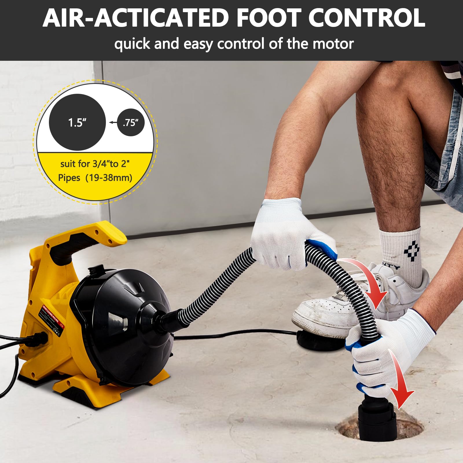 Garvee Spirale Elettrica Automatica 9m per Festa del Papà: Pulisci Scarichi Lavandini, WC e Pavimento con Motore e Aste Prolunga