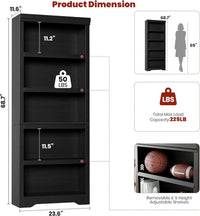 Garvee Libreria a 5 Ripiani Regolabile Antiscivolo MDF Robusto Nero per Soggiorno e Ufficio 175 cm Alta