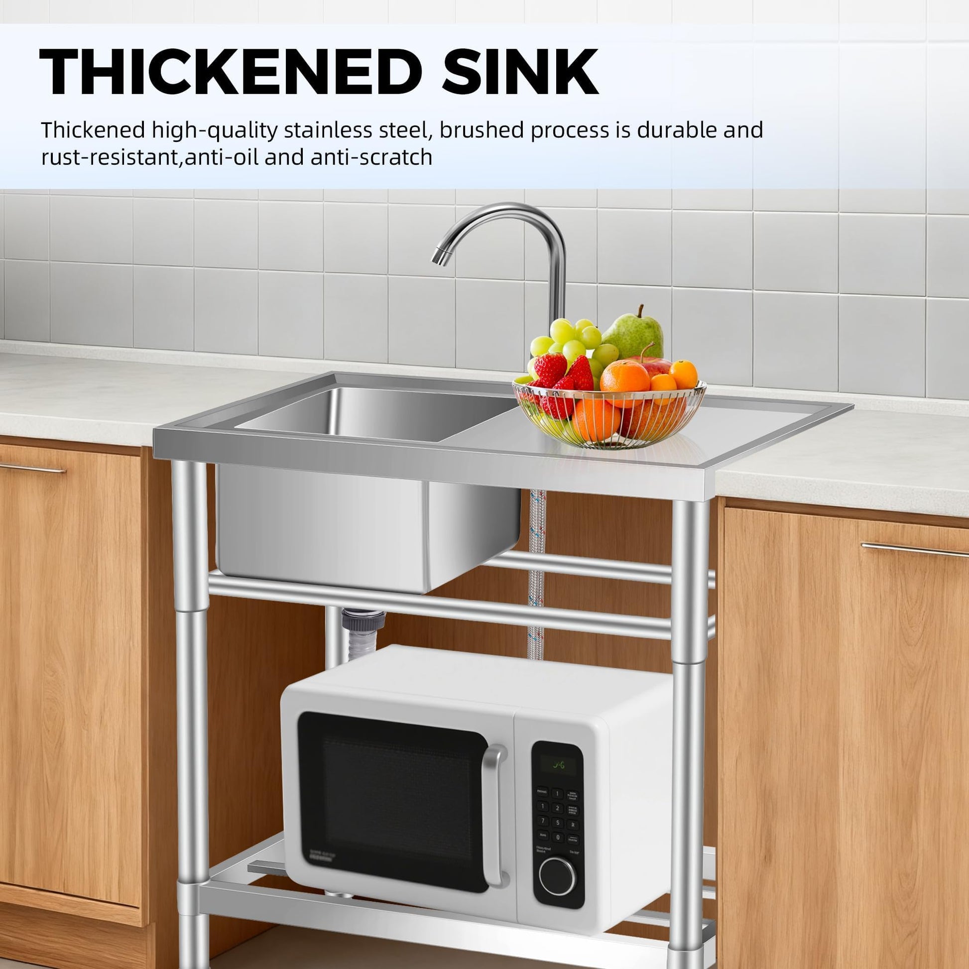 Lavello di servizio in acciaio inossidabile Garvee con rubinetto e piano di lavoro, indipendente, acciaio inossidabile 304, 30 pollici, argento