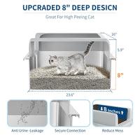 Lettiera per gatti Garvee XXL in acciaio inossidabile con bordo alto e paletta per gatti di grandi dimensioni e famiglie con più gatti, 23,6"x16", argento
