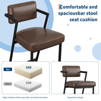 Set di 2 sgabelli da bar Garvee, imbottiti, gambe in metallo, schienale, poggiapiedi, similpelle, robusti, alti 26,8", da cucina, marrone retrò