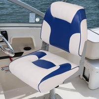 Garvee Set di 2 sedili pieghevoli per barche con schienale basso e spessa imbottitura in spugna per la pesca e motoscafi, PVC resistente alle intemperie, cerniere in alluminio, salvaspazio, nero