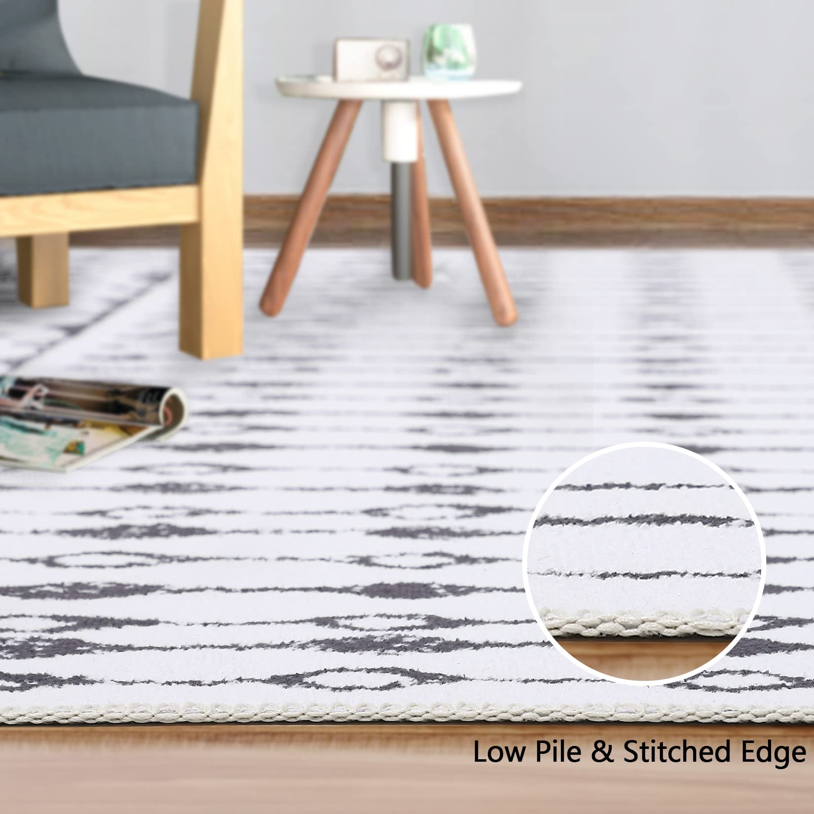 Tappeto Garvee Boho, tappeto moderno neutro per camera da letto, soggiorno, sala giochi, 120x170 cm, beige