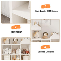 Scaffale portaoggetti Garvee, 7 scomparti, a forma di tetto, robusto, in legno, bianco, per sala giochi/cameretta dei bambini, 42x36x12 pollici