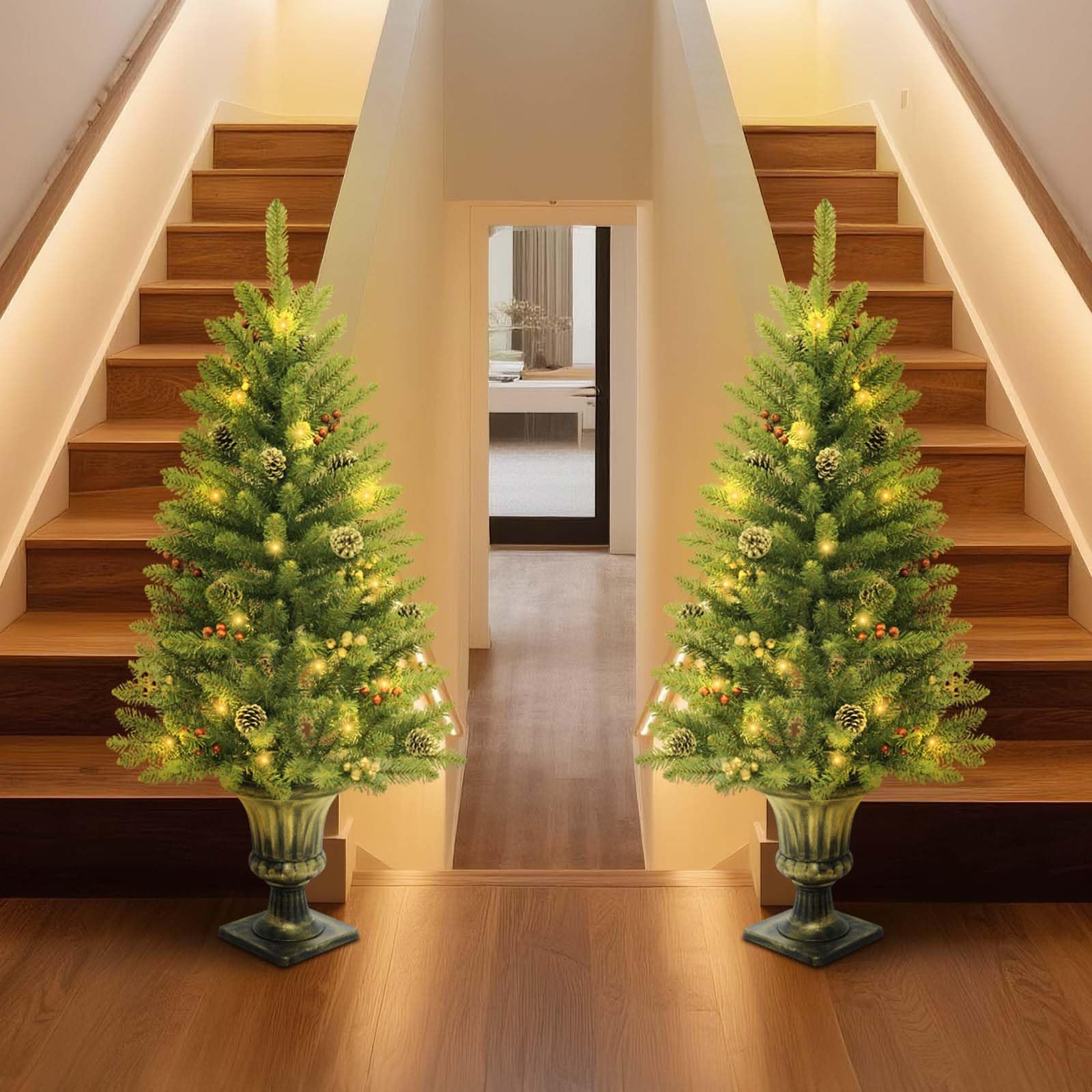 Set di alberi di Natale Garvee, 4 pezzi con illuminazione a LED - 2 alberi da 120 cm, ghirlanda e ghirlanda per decorazioni festive