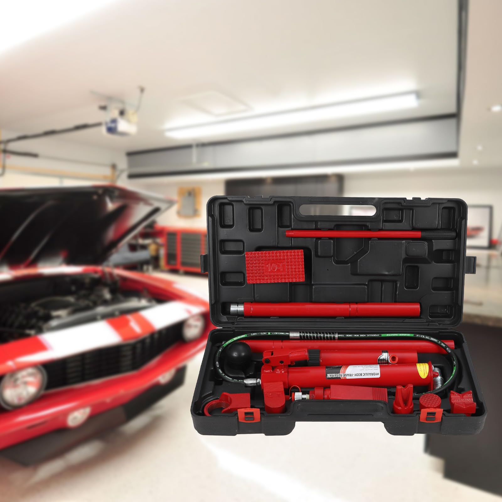 Garvee Porta Power Kit 12T Cric idraulico per impieghi gravosi, telaio in acciaio, set completo di riparazione con custodia per il trasporto per officina e cantiere, robusto, versatile, compatto