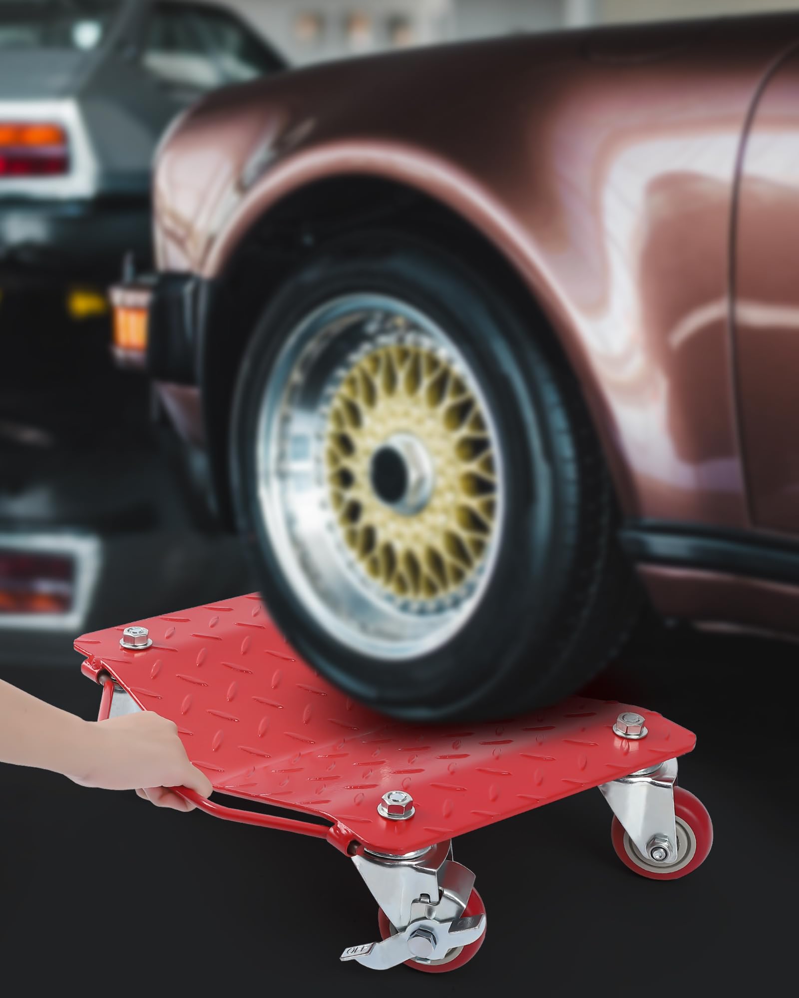 Set Carrelli Garvee per Ruote e Pneumatici 6000 lb - Ruote Girevoli 360° Antiscivolo Rosso 16"x13" - Ideale per Officina Garage Festa del Papà