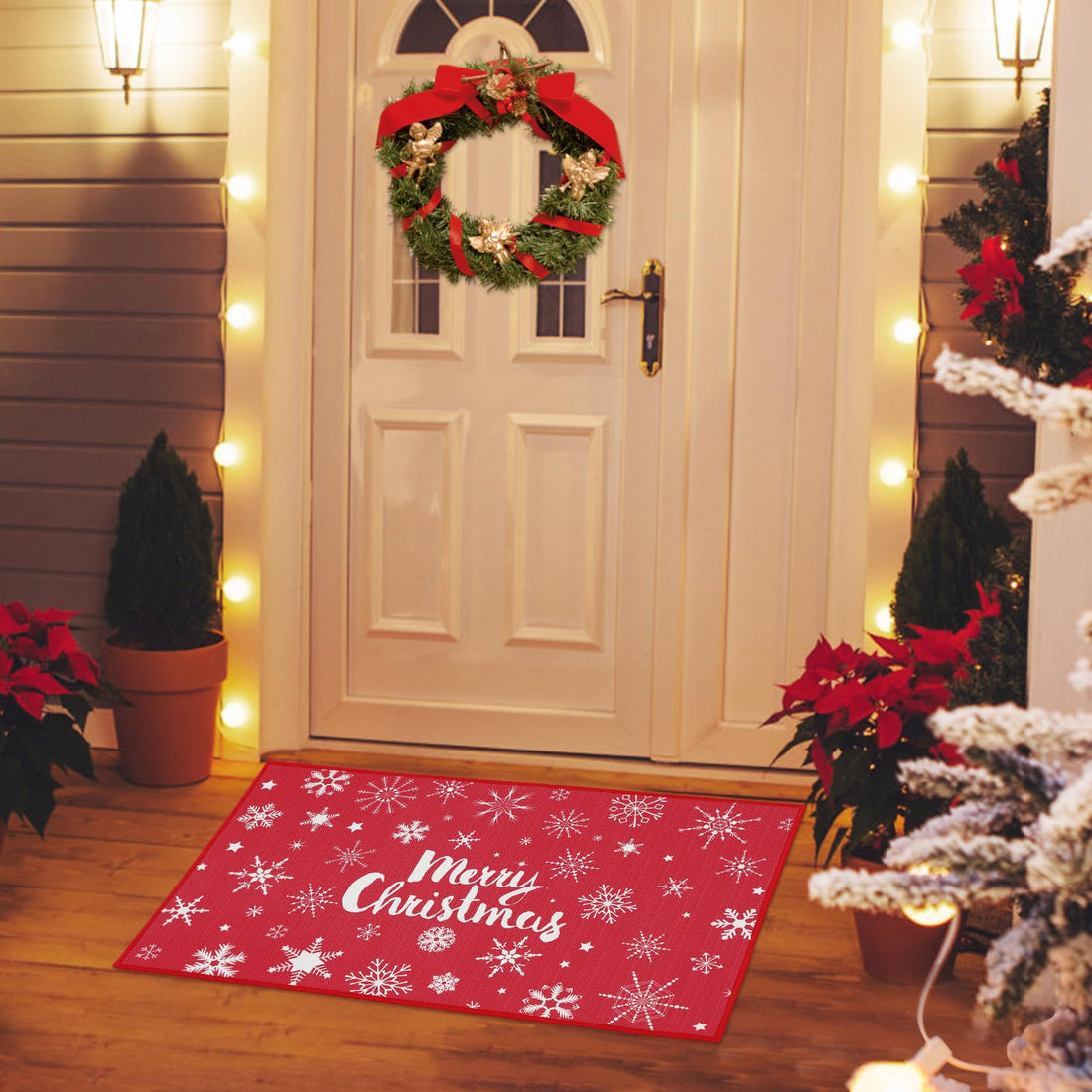 Zerbini natalizi Garvee con fiocchi di neve, antiscivolo, zerbino Merry Christmas, 40x60 cm, per uso interno ed esterno, multicolore
