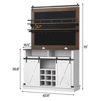 Mobiletto da caffè alto Garvee da 75" con ante scorrevoli, ampio spazio per riporre gli oggetti da cucina, in legno MDF e metallo, rovere bianco, per sala da pranzo e soggiorno