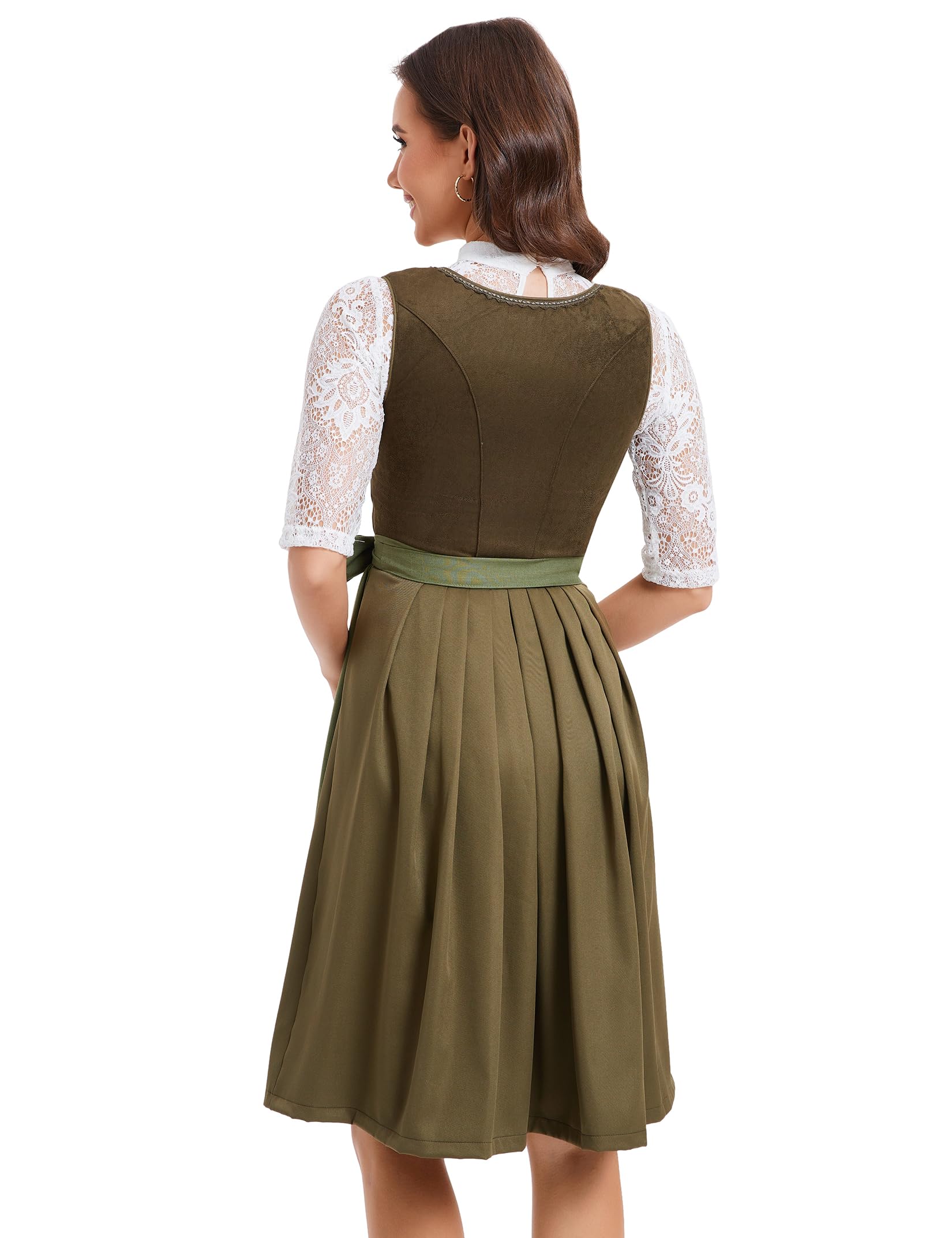 Garvee - Set completo di 3 pezzi di Dirndl midi da donna, abbigliamento tradizionale per l'Oktoberfest, verde militare, taglie 34-52