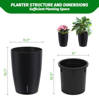 Set di fioriere autoirriganti Garvee alte 16" con indicatore del livello dell'acqua visibile per interni e patio, nere, robuste e ventilate